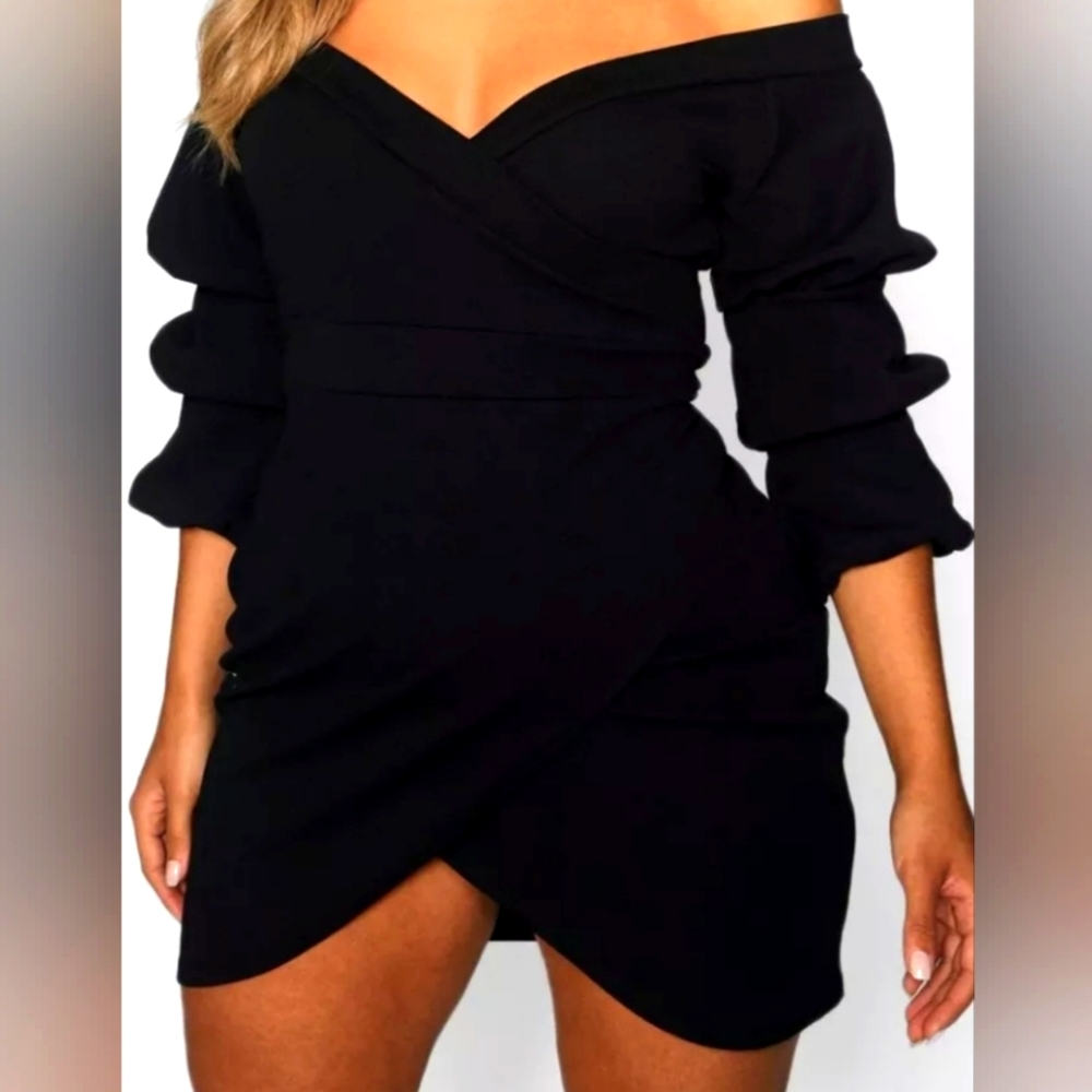 PLUS OFF THE SHOULDER WRAP BODYCON DRESS